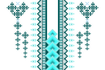 Light blue beautiful ethnic neck embroidery geometric pattern. Native luxury traditional Aztec style design for fabric, clothing, decorative, printing, necklace, neckline, collar shirt, border decor