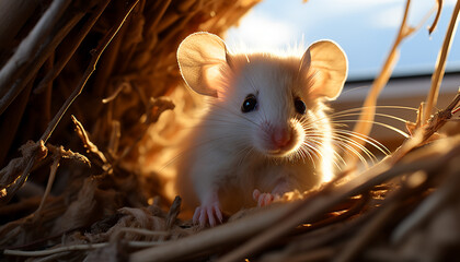 Poster - Cute small mammal sitting in grass, looking shy and playful generated by AI