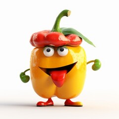 Wall Mural - Smiling and Joyful Yellow Pepper 3D Character