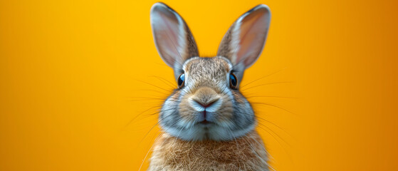 Sticker - Close Up of Rabbits Face With Yellow Background