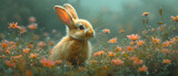 Fototapeta  - Rabbit Sitting in a Field of Flowers