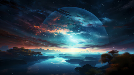 Wall Mural - earth in the cosmic sky, abstract space background of a planet in the universe