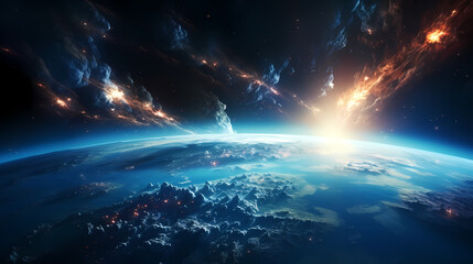 Wall Mural - earth in the cosmic sky, abstract space background of a planet in the universe