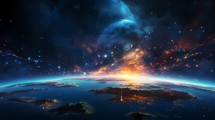 Wall Mural - earth in the cosmic sky, abstract space background of a planet in the universe