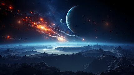 Wall Mural - earth in the cosmic sky, abstract space background of a planet in the universe
