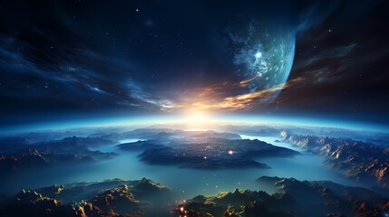 Wall Mural - earth in the cosmic sky, abstract space background of a planet in the universe