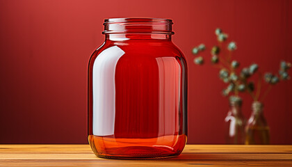 Canvas Print - Fresh fruit in glass jar on wooden table generative AI