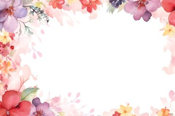 Wall Mural - Watercolor soft elegant floral border background with white empty space in the middle for decoration