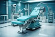 Interior of a modern hospital with green medical bed. 3d rendering. Hi tech equipment and medical devices in a modern operating room. Interior of an operating room.