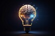 A light bulb with a brain inside, combining intelligence and illumination. Perfect for illustrating the concept of creativity, innovation, and smart technology