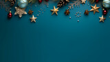 Fototapeta  - Flat lay composition for festive background with festive decorations and stars