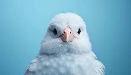 Poster - Cute blue bird with fluffy feathers looking at camera generated by AI