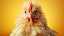 Cute Yellow Rooster Looking At Camera On A Farm Generated By AI