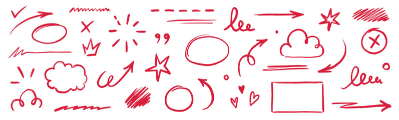 Wall Mural - line text highlight, red hand drawn pen brush marker vector. line text underline, emphasis, star, ar
