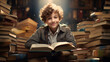© MyBackground - Illustration boy reading books, happy literacy day