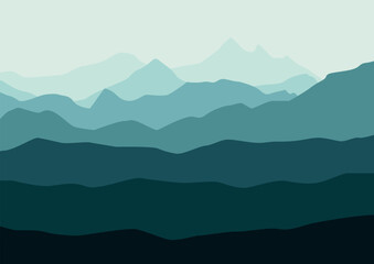 Wall Mural - Beautiful landscape mountains for the background. Vector illustration in flat style.