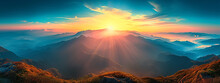 Sunrise In The Mountains Panoramic View Beautiful Scenery Wide Wallpaper Generated By Ai 