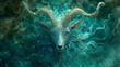 A Flowing Design Goat Head Emerging From an Abstract Background Capricorn Astrological Art
