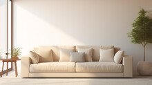Beige Sofa In Living Room Daylight From Window