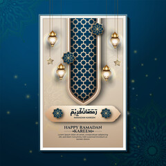 Wall Mural - Realistic ramadan background with islamic pattern, lantern, for banner, greeting card