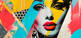Fototapeta  - Modern Pop art collage. Beauty woman face. Banner