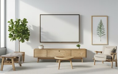  Minimalist blank frame mockup set against a pristine white background,