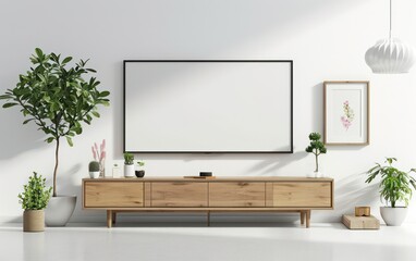  Minimalist blank frame mockup set against a pristine white background,