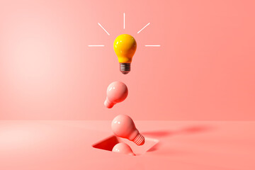 Wall Mural - One out unique idea light bulb with a hole on the floor - 3D render