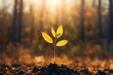 Wall Mural - The Sapling are growing from the soil with sunlight, AI generated	