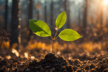 Wall Mural - The Sapling are growing from the soil with sunlight, AI generated	