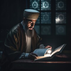 Sticker - A Man in a Turban Studies a Religious Text