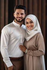 Wall Mural - Islamic man and woman in traditional clothing pose together for a picture