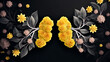 A bouquet of yellow roses with droplets on a dark background, generative ai