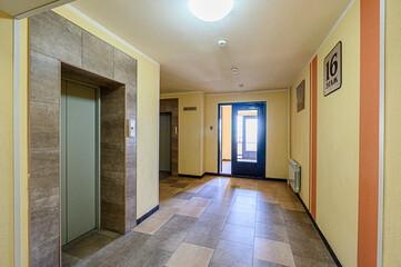 interior public place, house entrance. doors, walls, corridors staircase