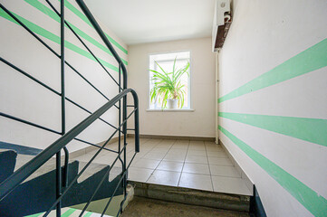 interior public place, house entrance. doors, walls, corridors staircase