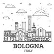Outline Bologna Italy City Skyline with Historic Buildings Isolated on White. Bologna Cityscape with Landmarks.