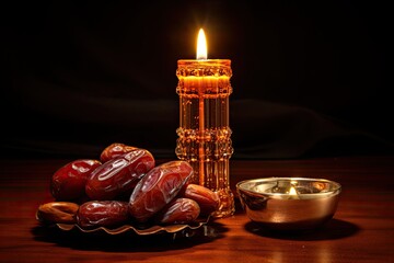 Ramadan Celebration - Muslim holiday with dates, lantern and candle