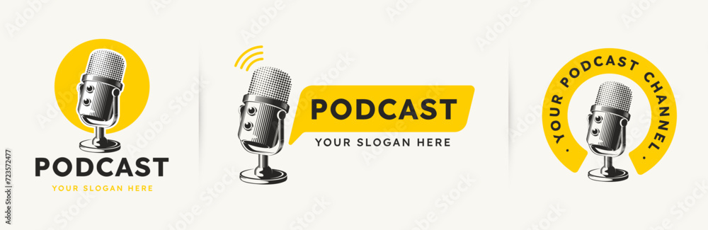 set Microphone radio podcast logo design Stock Vector | Adobe Stock