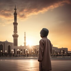 Wall Mural - The boy and the mosque