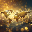 world map with gold, The ever-expanding digital realm of the global network world map on golden bokhe background.