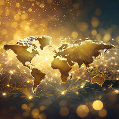 world map with gold, the ever-expanding digital realm of the global network world map on golden bokh