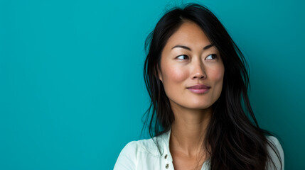 Young Asian businesswoman portrait with copy space for text background