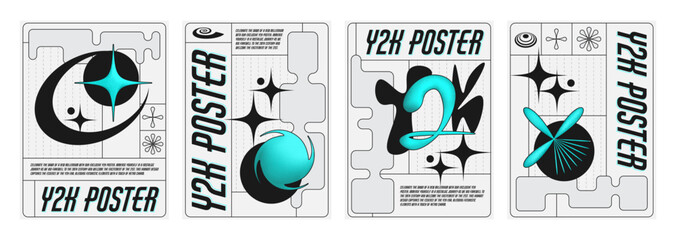 Wall Mural - retro futuristic art style banners set with abstract design elements. vector illustration of retrowa