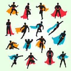 Wall Mural - set black superhero silhouettes