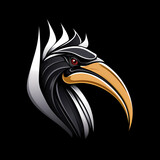 Fototapeta  - Rhinoceros Hornbill Minimal Line Art Logo on a Black Background