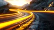 A dynamic high-speed view of a twisting mountain road at sunset