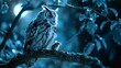 Owl and Mouse Share a Tranquil Moment on a Moonlit Branch Surrounded by Lush Foliage