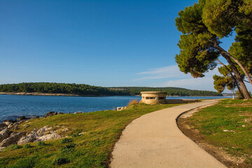 Wall Mural - A World War Two bunker on the coast of the Kasteja Forest Park - Park Suma Kasteja - in Medulin, Istria, Croatia. December