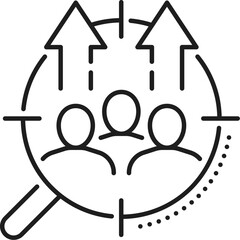 Aufkleber - Target audience growth, SEM search engine marketing vector line icon for media SEO. Target audience grow icon for web online content optimization and website SEM strategy for sales management
