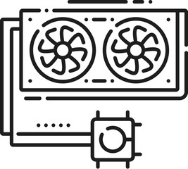Fototapete - Electronics hardware, app development industry, computer software thin line icon. Computer system software testing, hardware service outline vector icon with computer water cooling block and coolers